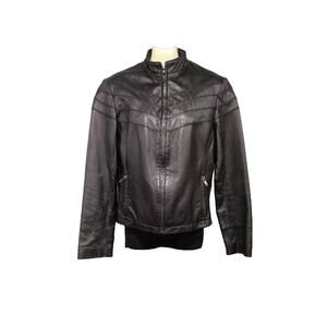 Street Legal Zip Up Leather Jacket, Zip Pockets & Cuffs, Black, Sz S